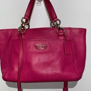 Coach Women's Pink mini Ellis Pebble Leather Chain Link Strap Satchel Handbag